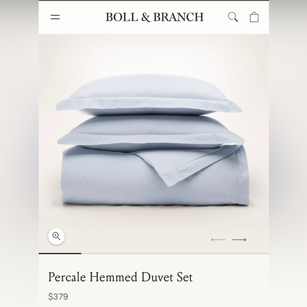 Boll & Branch NWT signature duvet cover and shams king size hydrangea blue gray